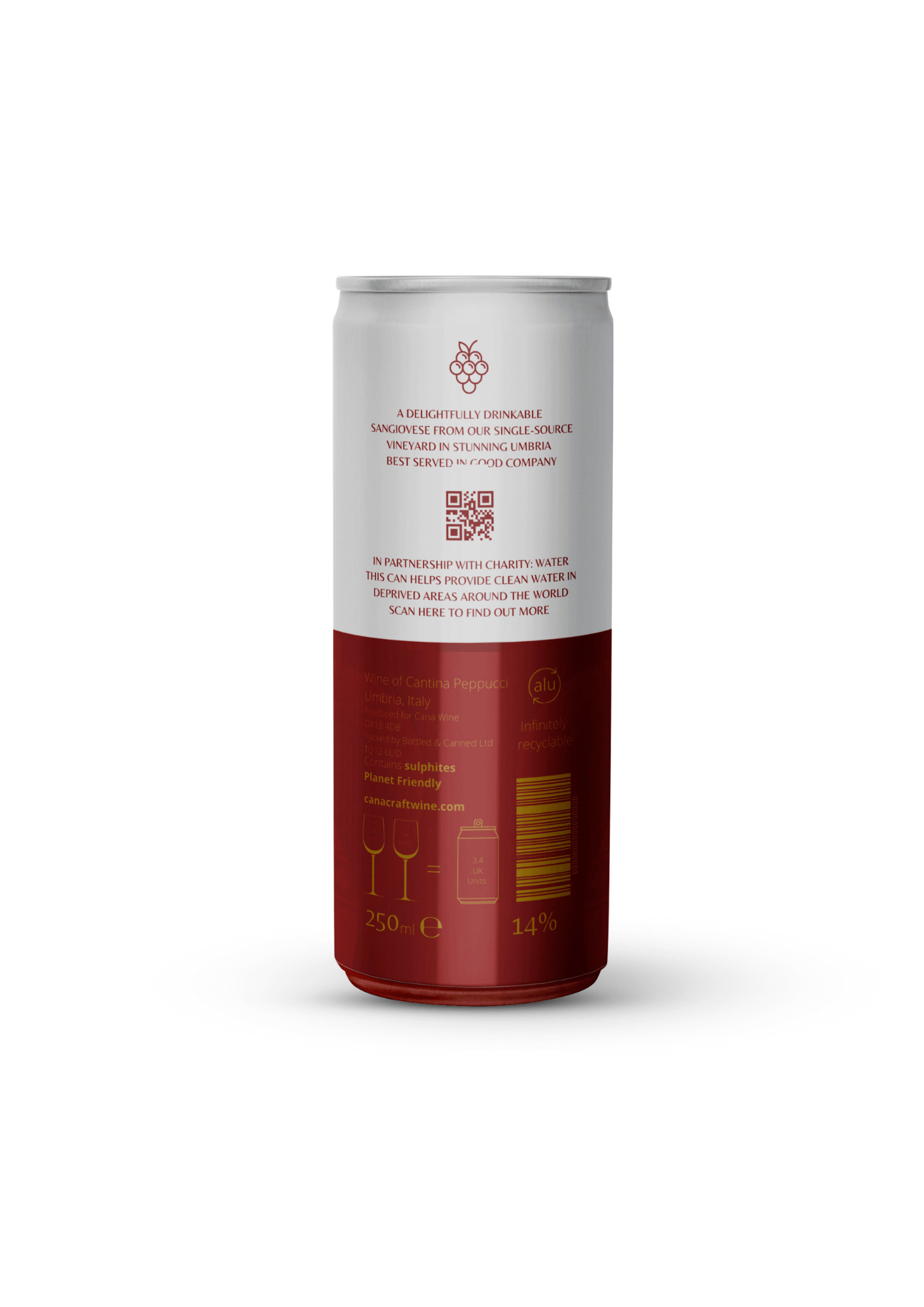 Front view of cana wine Todi Rosso 2020 250ml can